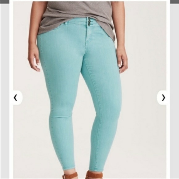 Torrid Turquoise Skinny Jeans High Waisted Plus - Picture 3 of 4